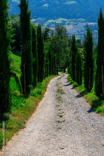 Hiking to the Kuenser Waterfalls near Meran in South Tyrol Italy. 