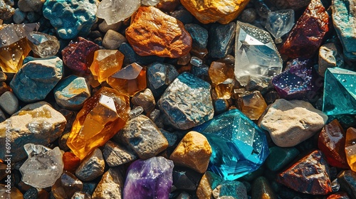 Knolling colorful crystal gemstones photo