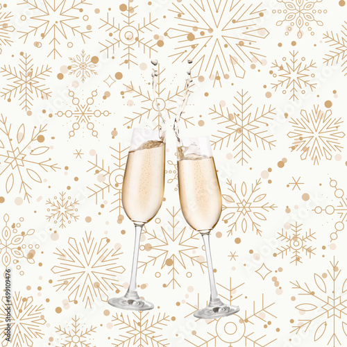 Two champagne glasses with party background