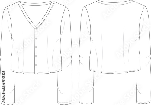 Crop v neck cardigan technical drawing vector
