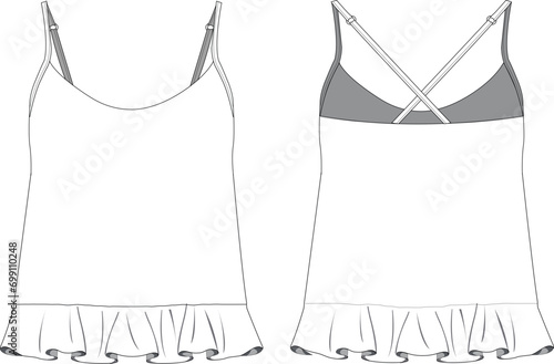 Ruffled hem strapped top blouse vector technical drawing