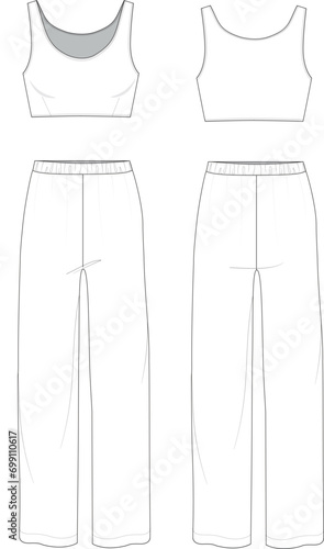 Crop top with pants loungewear set technical drawing vector
