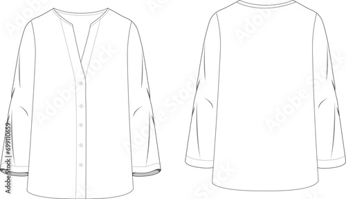 Basic V neck shirt without collar technical drawing vector photo