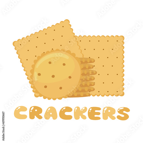 Vector set cookie icons. Flat illustration of round and square crackers isolated on white background.