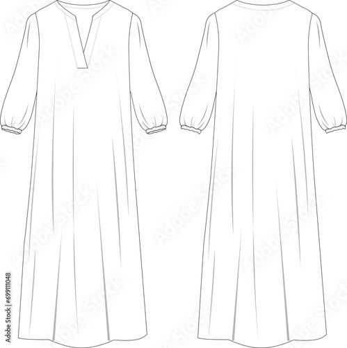 V Neck Basic Midi Dress Technical Drawing Vector