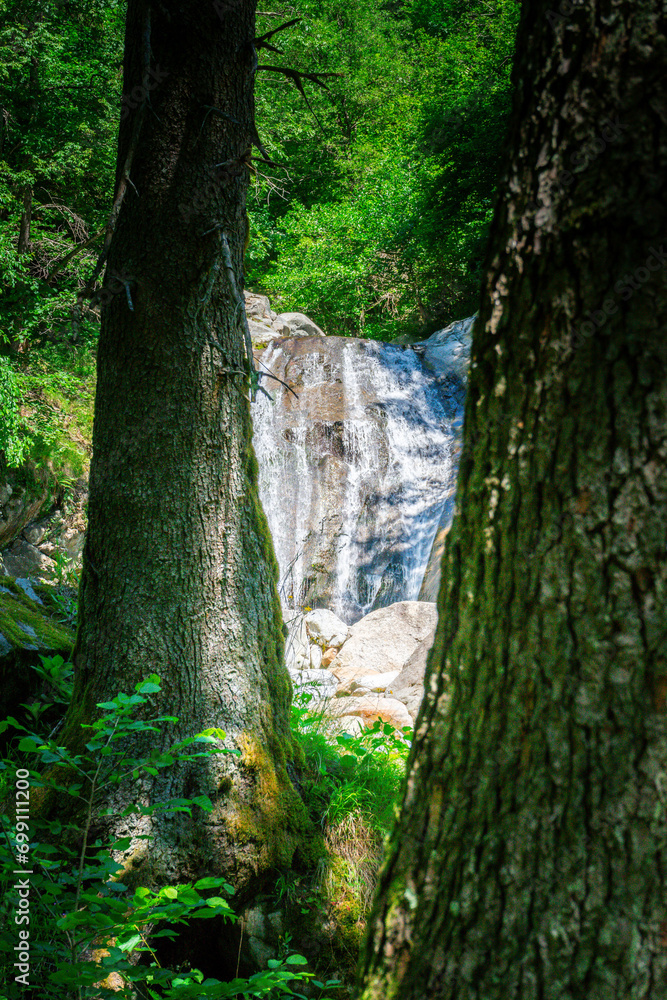 Obraz premium Hiking to the Kuenser Waterfalls near Meran in South Tyrol Italy. 