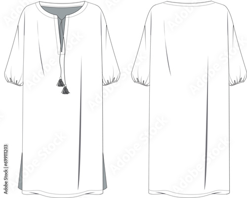Summer linen midi dress technical drawing vector