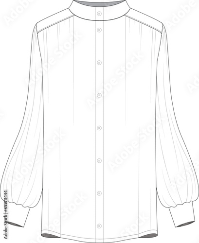 Mandarin collar button down shirt blouse technical drawing vector