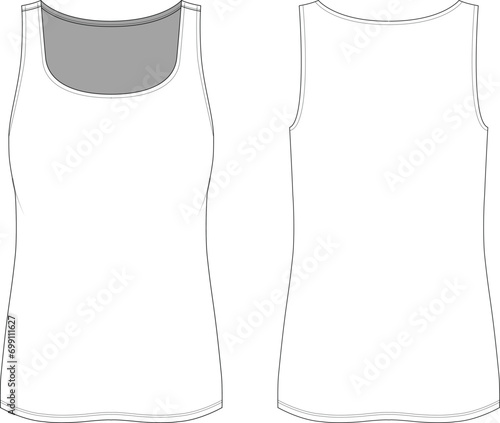 Basic square neck sleeveless body tank top technical drawing flat sketch vector