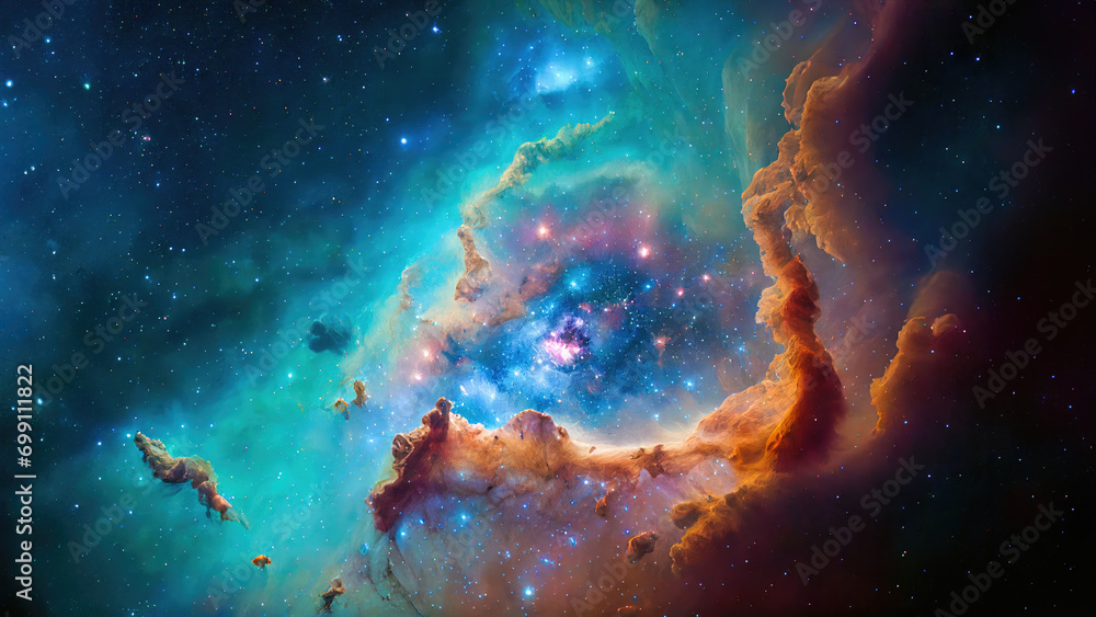 A colorful nebula surrounded by stars, embodying the grandeur and mystery of the cosmos