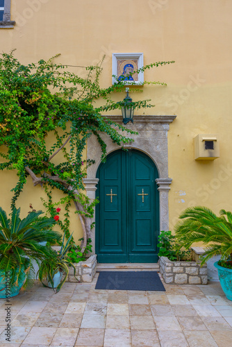 A view of the Monastery Of Paleokastritsa, Corfu, Greece. photo