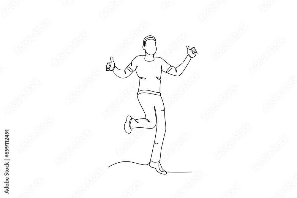 Single continuous line drawing of A man jumping in the air, happy free people fly concept. One line draw graphic design vector Single continuous line drawing of A man jumping in the air, happy free people fly concept. One line draw graphic design vector