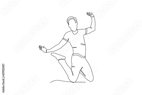 Single continuous line drawing of A man jumping in the air, happy free people fly concept. One line draw graphic design vector