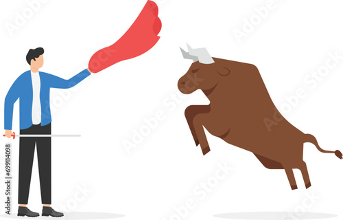 Matador and bull fighting. Concept business vector illustration. Flat character style.

