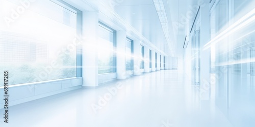 Abstract blurred modern workspace background, white indoor interior office or hospital with window and the light with copy space. Blurry backgrounds for advertising and business presentation.