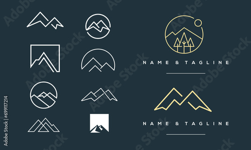 A set bundle mountain icon logo vector symbol illustration design, mountain landscape line art design