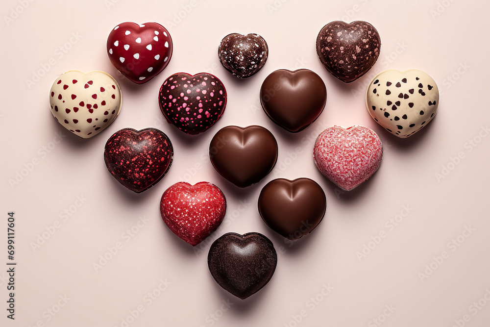 heart shaped valentines day chocolates on soft pink ground, valentines day background