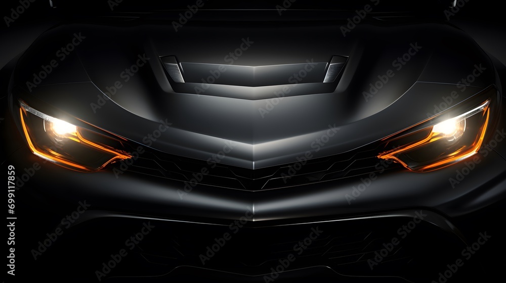 Matte black car headlights with light and speed.