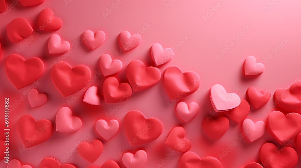 A solid pink background, red hearts on it, solid texture