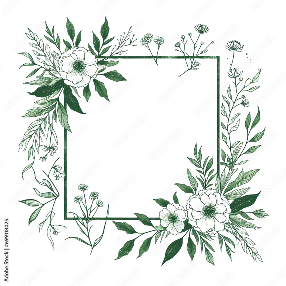 Hand drawing isolated watercolor floral illustration with protea rose, leaves, branches and flowers. Bohemian gold crystal frames. Elements for greeting wedding card.
