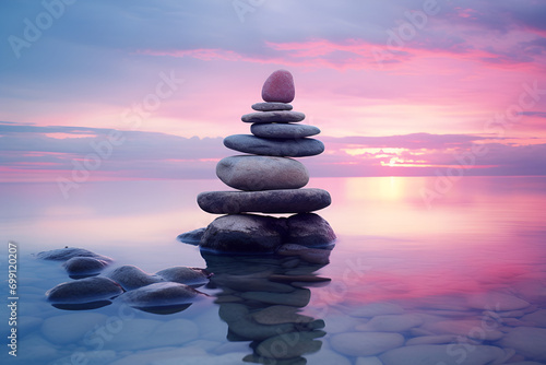 Serene Zen Stones at Sunset photo