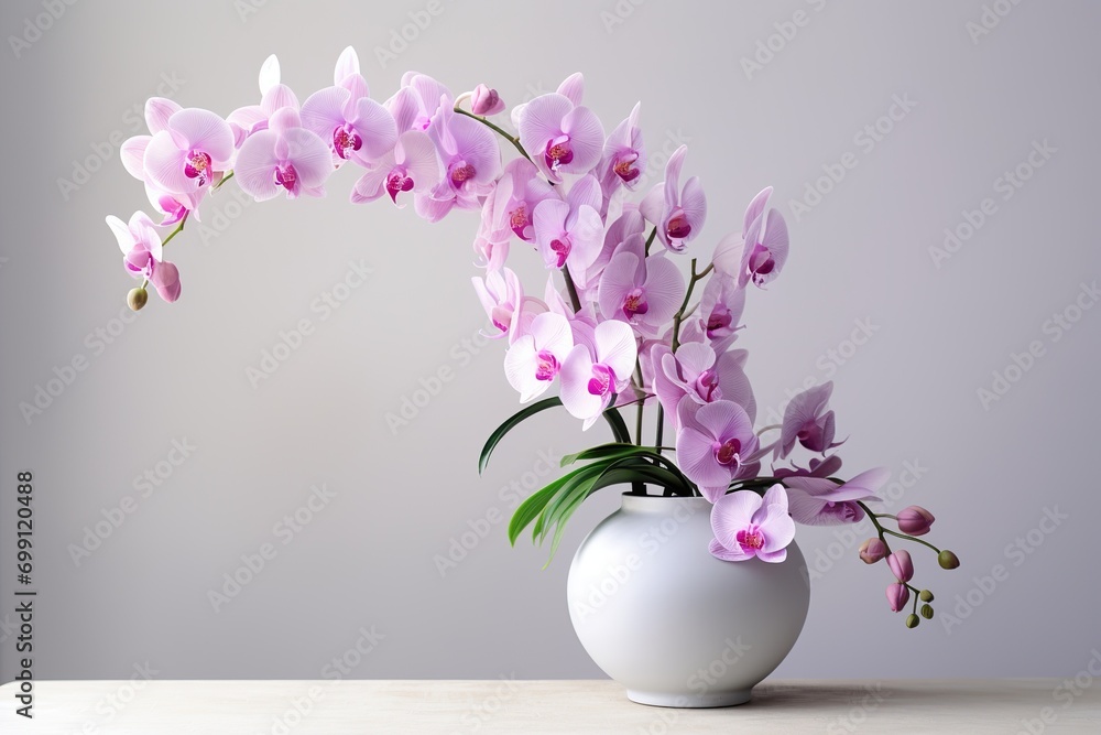 very beautiful orchid flowers in a vase on the table, white background very beautiful orchid flowers in a vase on the table, white background