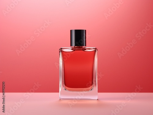Beautiful minimalist red bottle perfume, no label perfume bottle mockup.