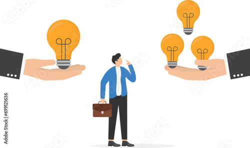 Business people choose big ideas vs many small ones . Business decisions vector illustration

