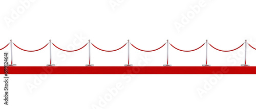 3d render red carpet and metal barriers with cordon isolated on white