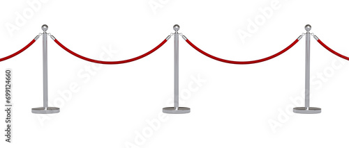  metal barriers with red cord isolated on white