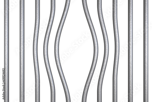 bent metal prison bars for escape isolated on white background.