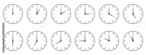 set of analog clocks showing each hour vector illustration photo