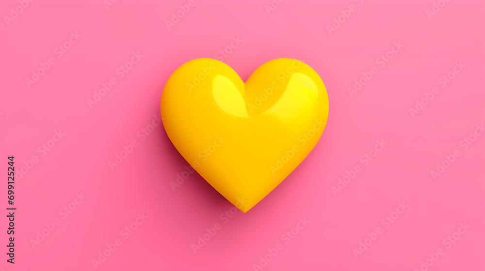 3d render of a yellow heart on pink background
