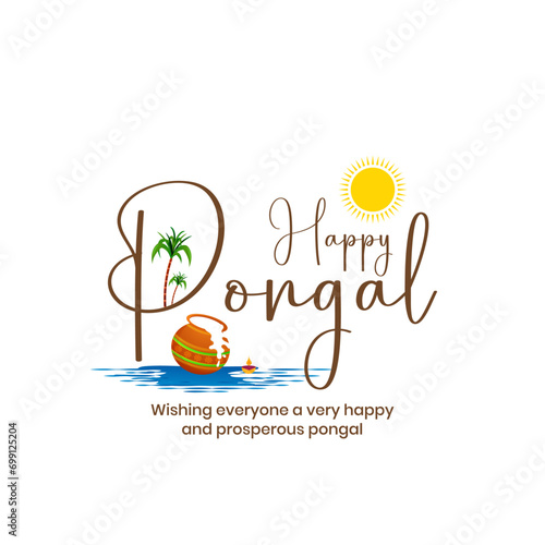 Happy Pongal creative typography vector illustration of harvest festival of Tamil Nadu Indian.