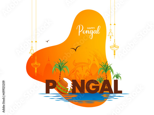 Vector illustration of Happy Pongal tamil Nadu indian harvest festival abstract background.