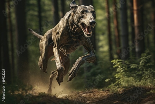 hunting dog running in the forest