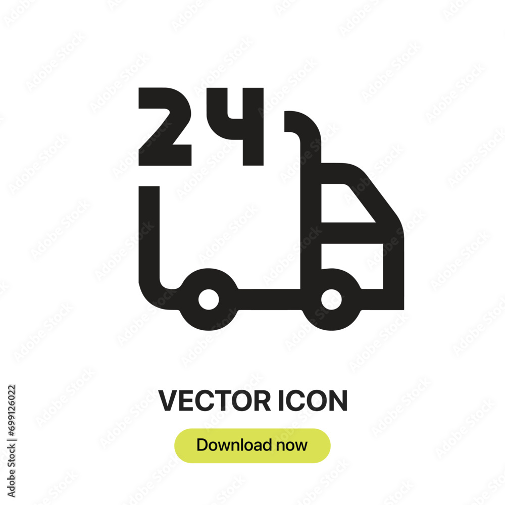 24 Hours Delivery icon vector. Linear-style sign for mobile concept and web design. 24 Hours Delivery symbol illustration. Pixel vector graphics - Vector. 24 Hours Delivery icon vector. Linear-style sign for mobile concept and web design. 24 Hours Delivery symbol illustration. Pixel vector graphics - Vector.