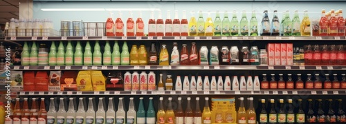 shelves with products in a grocery supermarket