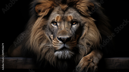 Portrait of a lion on a black background