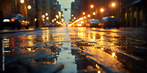 The lights and lights of cars in big cities create different shadows and orange glows.