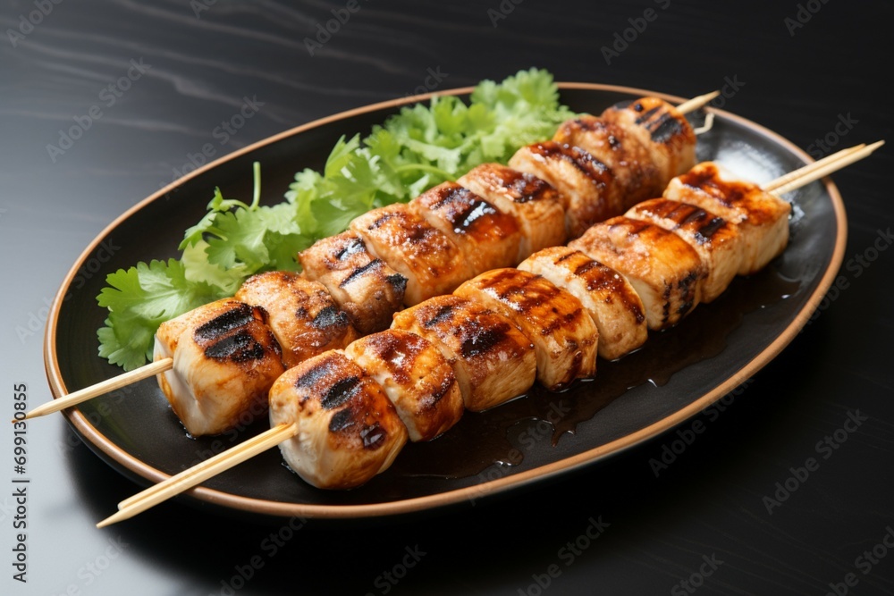 Culinary treat Grilled tube shaped fish paste cake or squid skewer