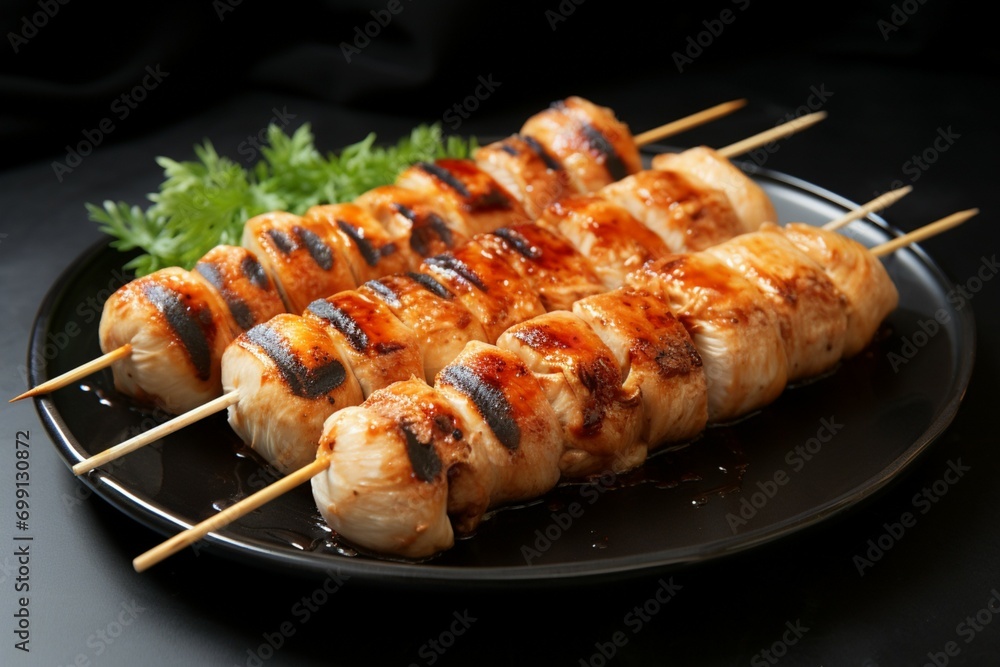 Savory skewer Grilled tube shaped fish paste cake or squid delicacy