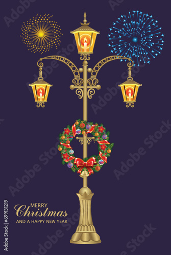 Lamppost and firework in New Year