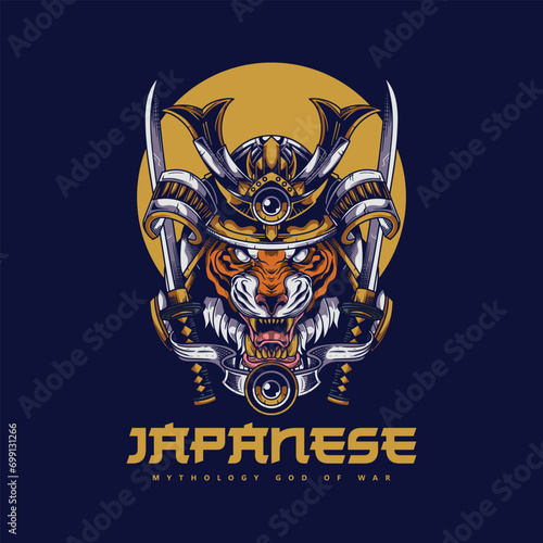 illustration of the Japanese god of war mythology logo design, for printing, t shirt design etc
