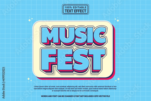 Editable text effect Music Fest 3d cartoon template style modern premium vector photo