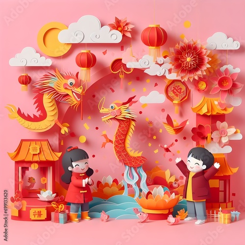 Chinese Lunar Year Paper Art Craft Diorama  Year Of The Dragon.