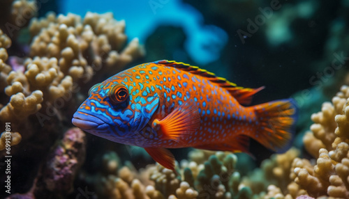 Underwater fish swimming in a colorful reef, showcasing natural beauty generated by AI