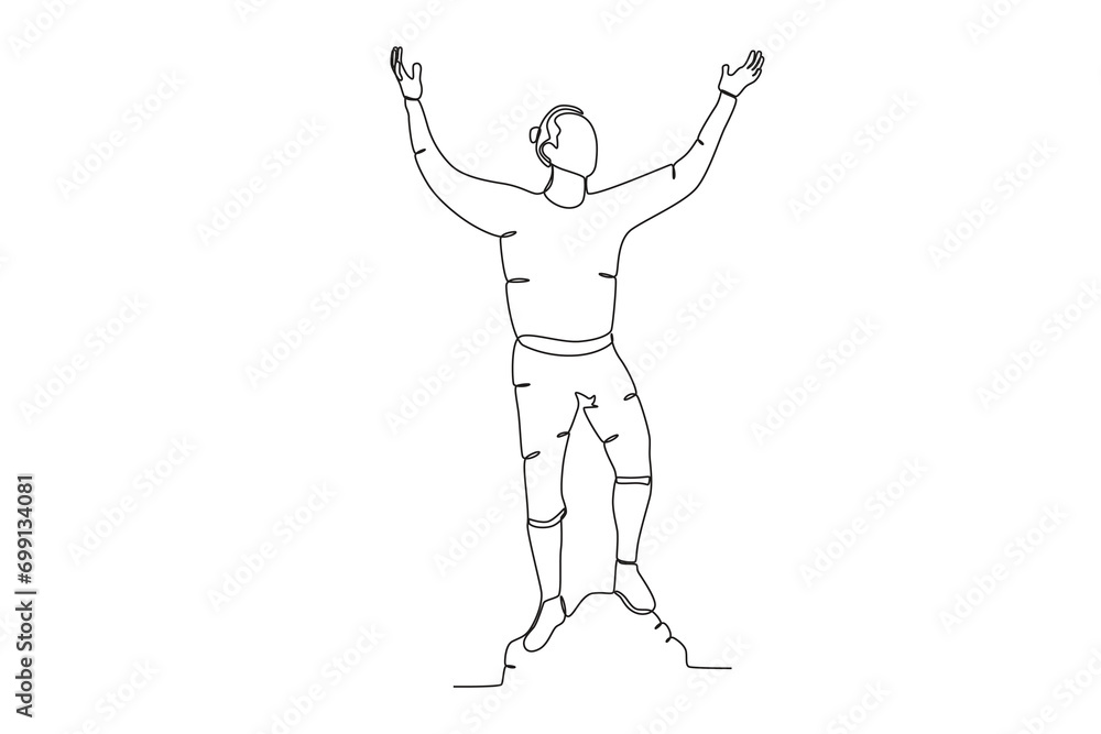 Continuous one line drawing of A man who is happy to get to the top of the mountain. Hiking, adventure tourism, travel. Continuous line draw design vector illustration
Continuous one line drawing of A man who is happy to get to the top of the mountain. Hiking, adventure tourism, travel. Continuous line draw design vector illustration