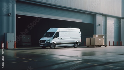 cargo van standing near a warehouse