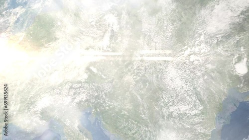 Zoom in from space and focus on Uhersky Brod, Czech Republic. 3D Animation. Background for travel intro. Elements of this image furnished by NASA photo